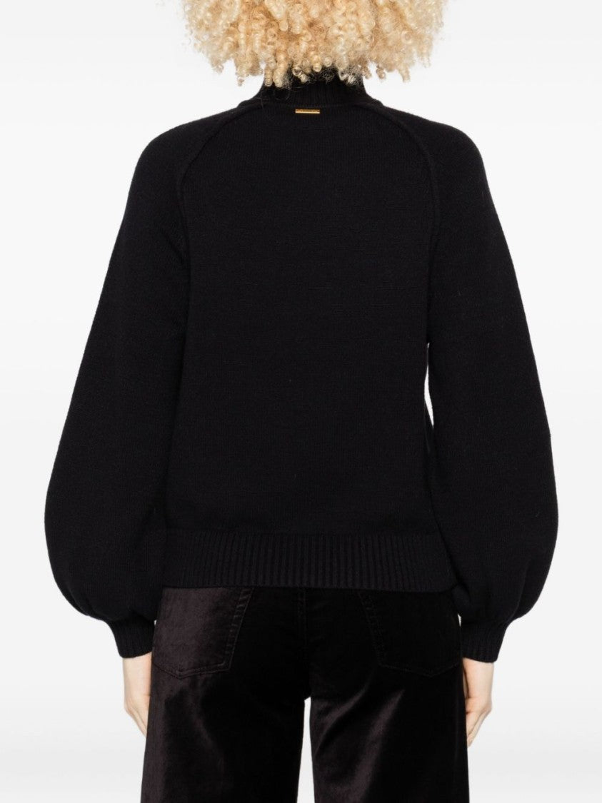 Twinset U&B High Ribbed Neckline Black Sweater With Voluminous Sleeves