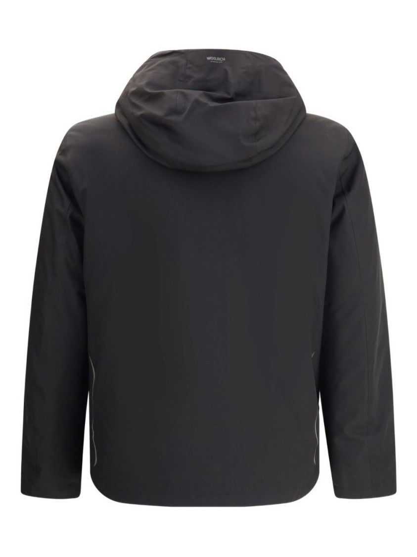 Woolrich Black Hooded Jacket And Practical Features