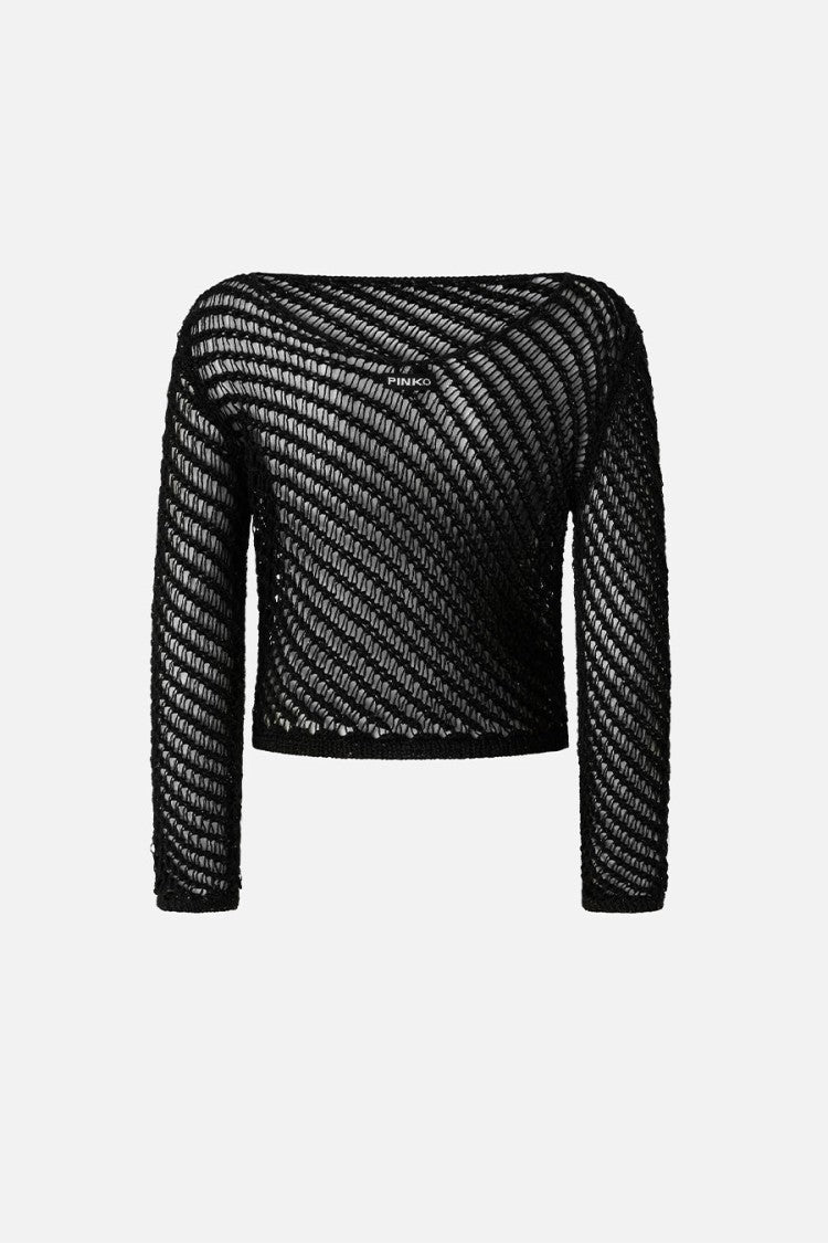 Pinko Black Polyester-Viscose Open-Knit Crochet Sweater