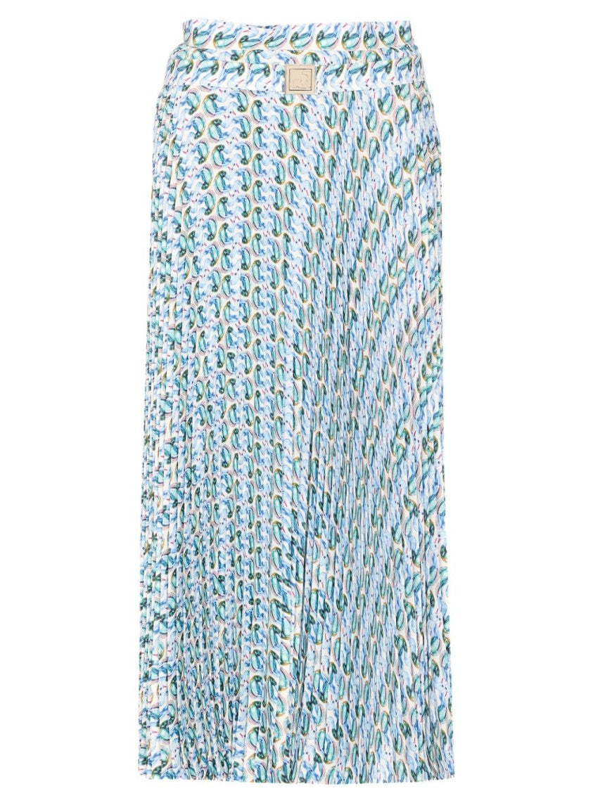 Tory Burch Fully Pleated Light Blue Skirt With Logo Plaque