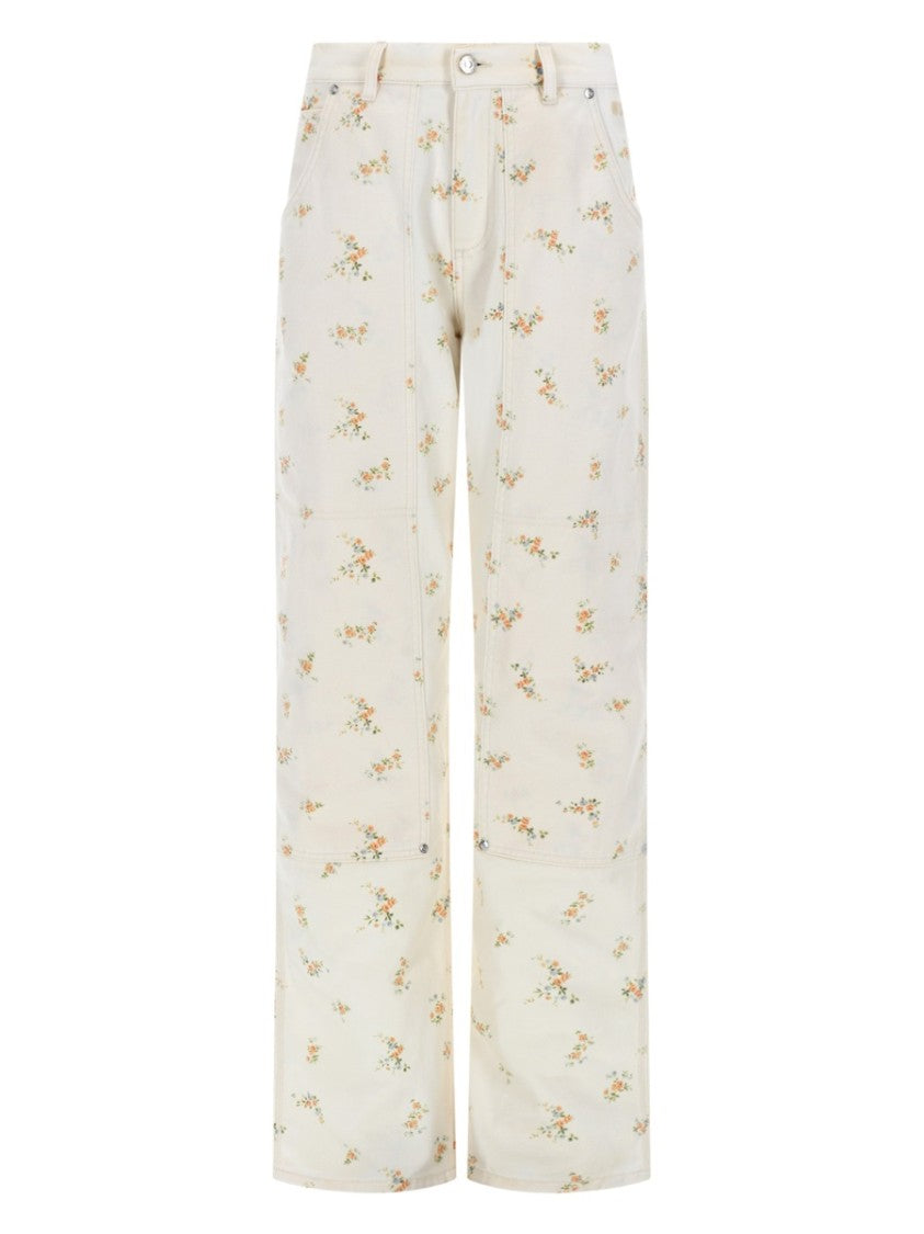 Msgm Floral Pattern Cotton Wide-Leg Pants