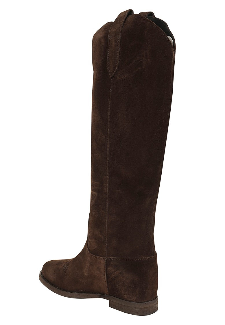 Via Roma 15 Velour Tall Suede Internal Wedge Embroidered Boots