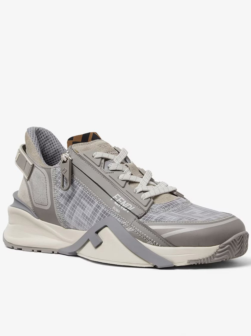 Fendi Grey Mesh Sculpted Sole Zipper Sneakers