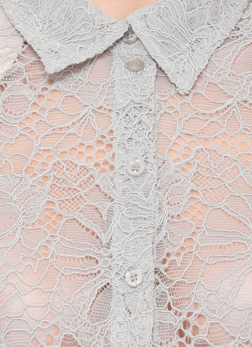Rotate Grey Flower Mesh Lace Shirt