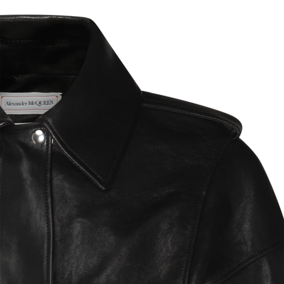 Alexander Mcqueen Black Leather Ribbed Cuffs Jacket