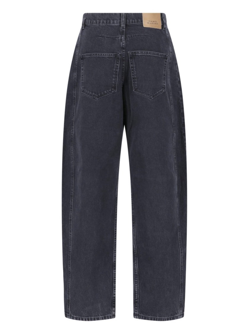 Isabel Marant Washed Black Denim Wide-Leg Jeans