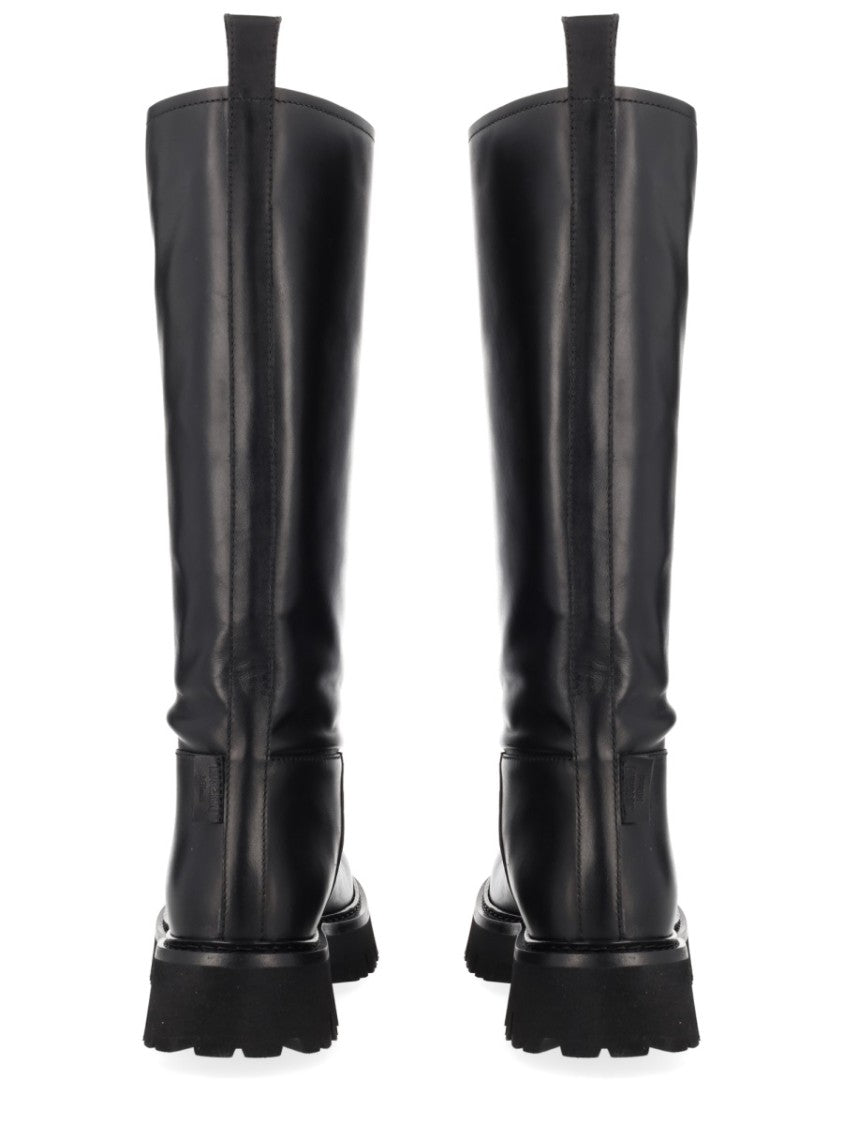 Moschino Black Zipper Lamb Leather Platform Boots