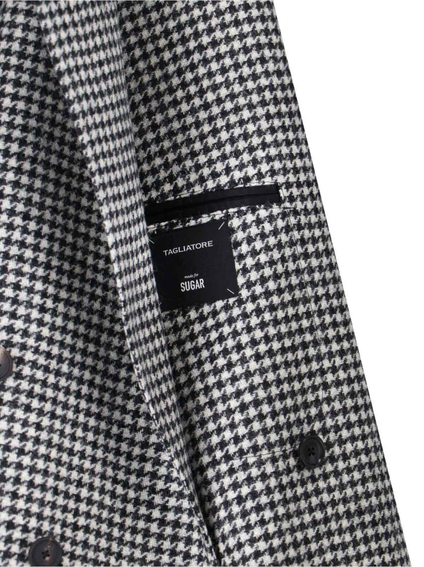Tagliatore Double-Breasted Houndstooth Blazer With Peak Lapels