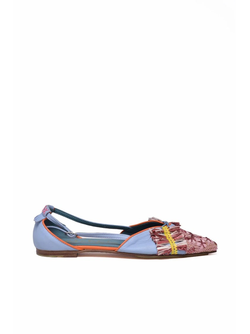 Meher Kakalia Sky Blue Pink Leather Sling-Back Ballerina