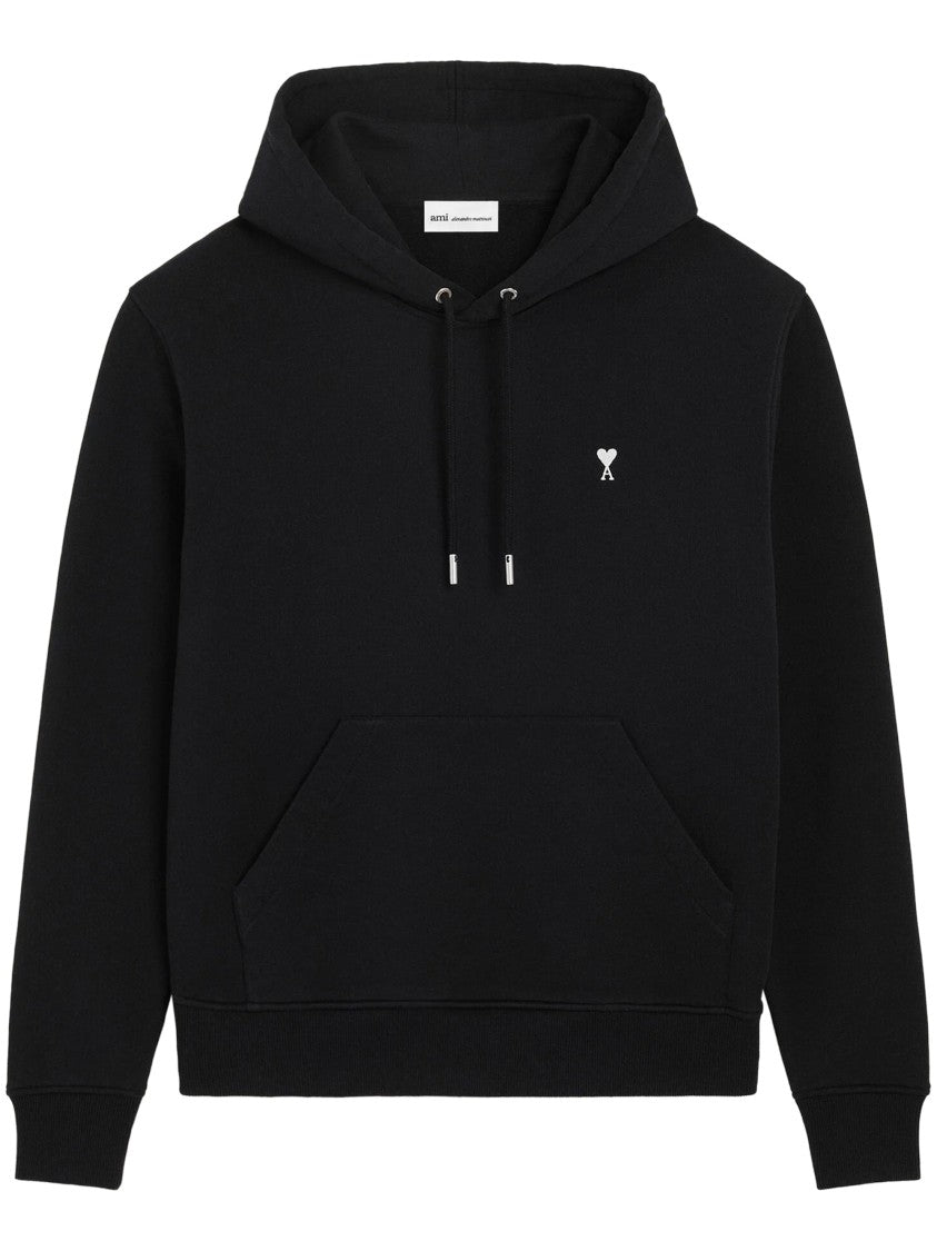 Ami Paris Cropped Black Hoodie With Ami De Coeur Embroidery