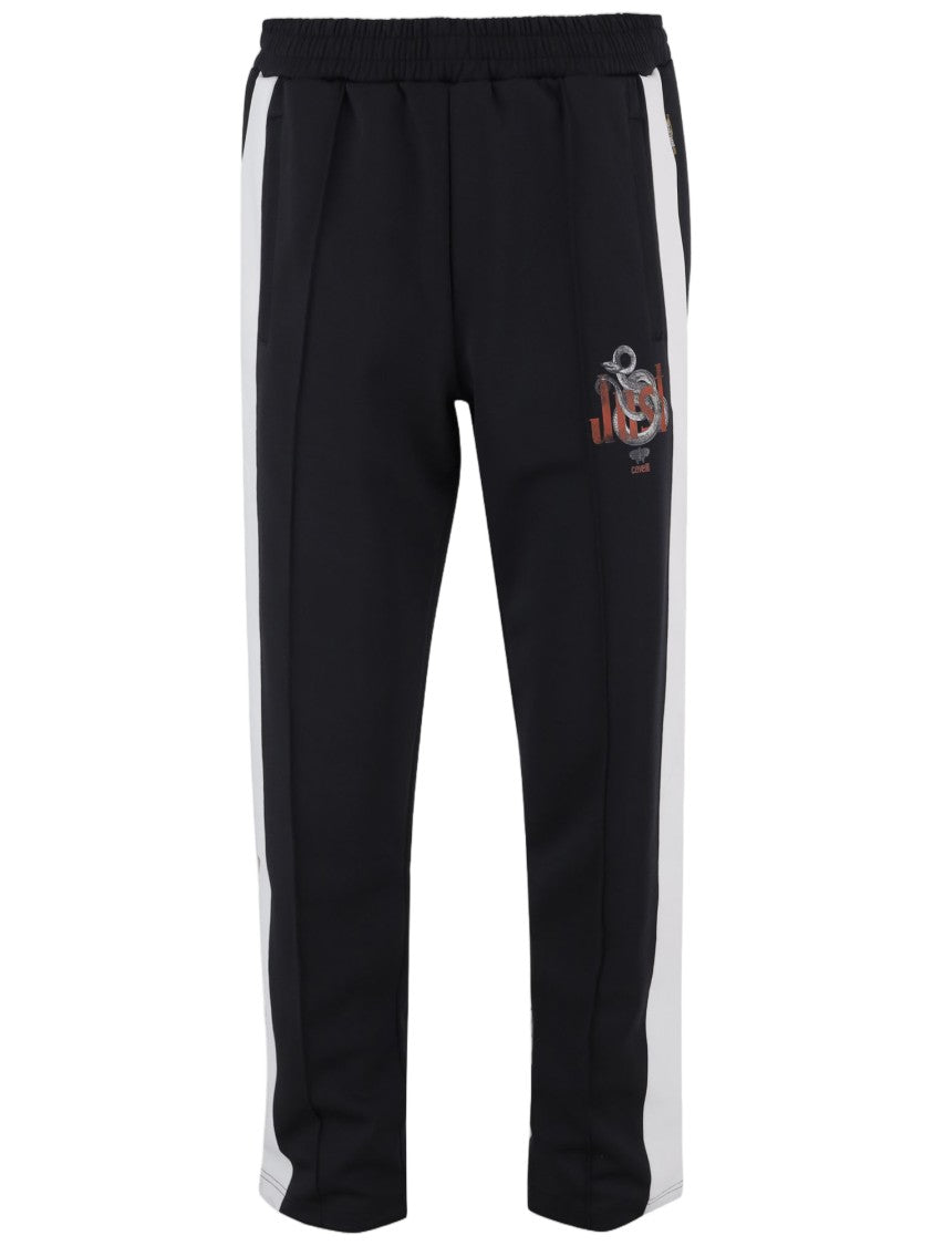 Just Cavalli Tailored Black Track Pants With Contrasting White Side Stripes