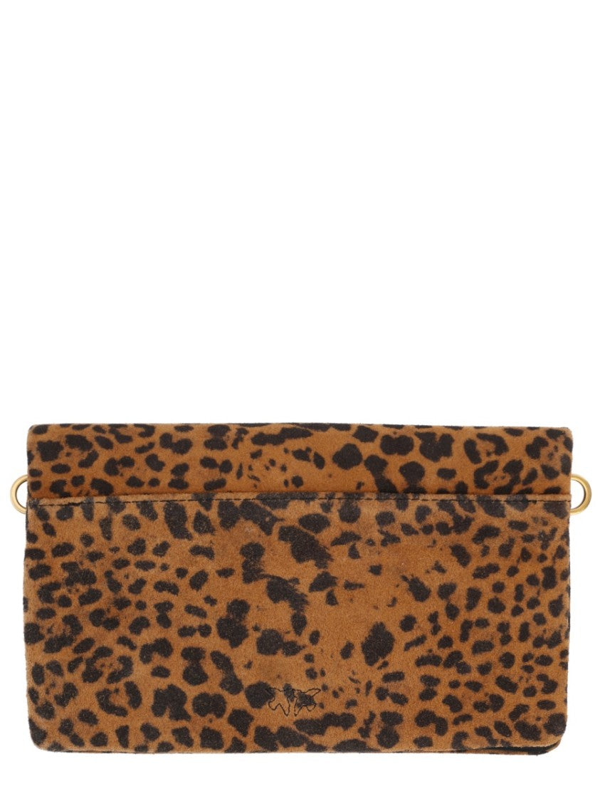 Pinko Leopard Print Gold Emblem Clutch Bag