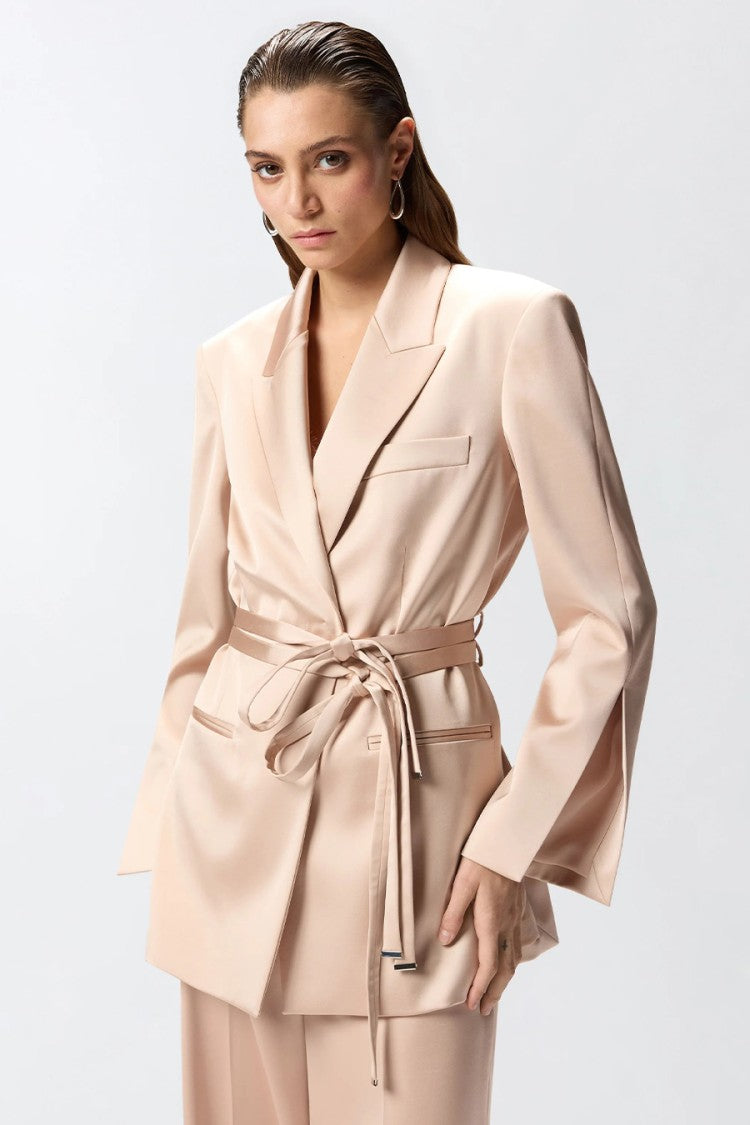 Pinko Pink Rapa Double-Breasted Satin Tie-Belt Acetate Blazer