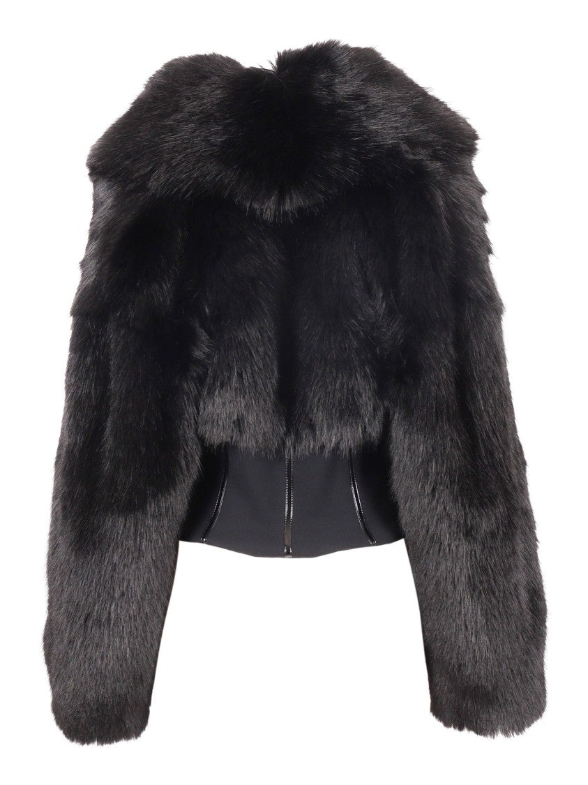 Elisabetta Franchi Cropped Black Jacket With Faux Fur Detailing