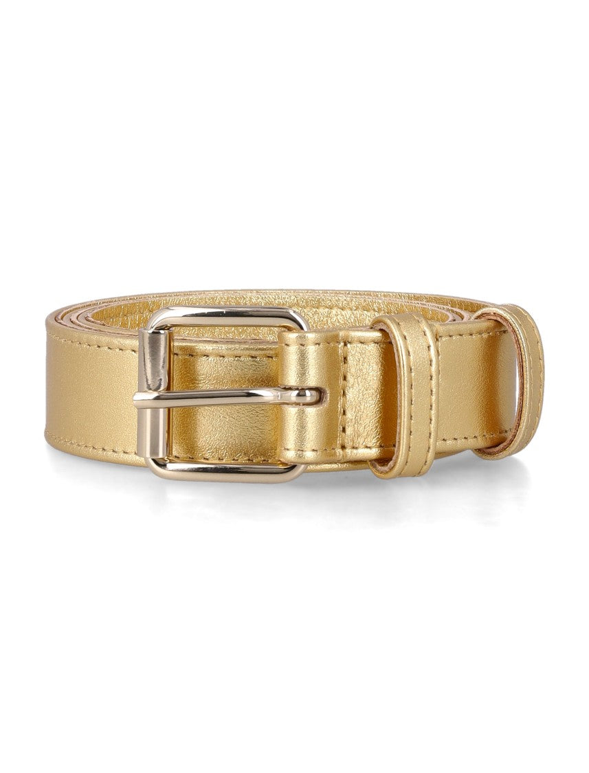 Comme Des Garçons Reflective Finish Leather Belt With Square Metal Buckle