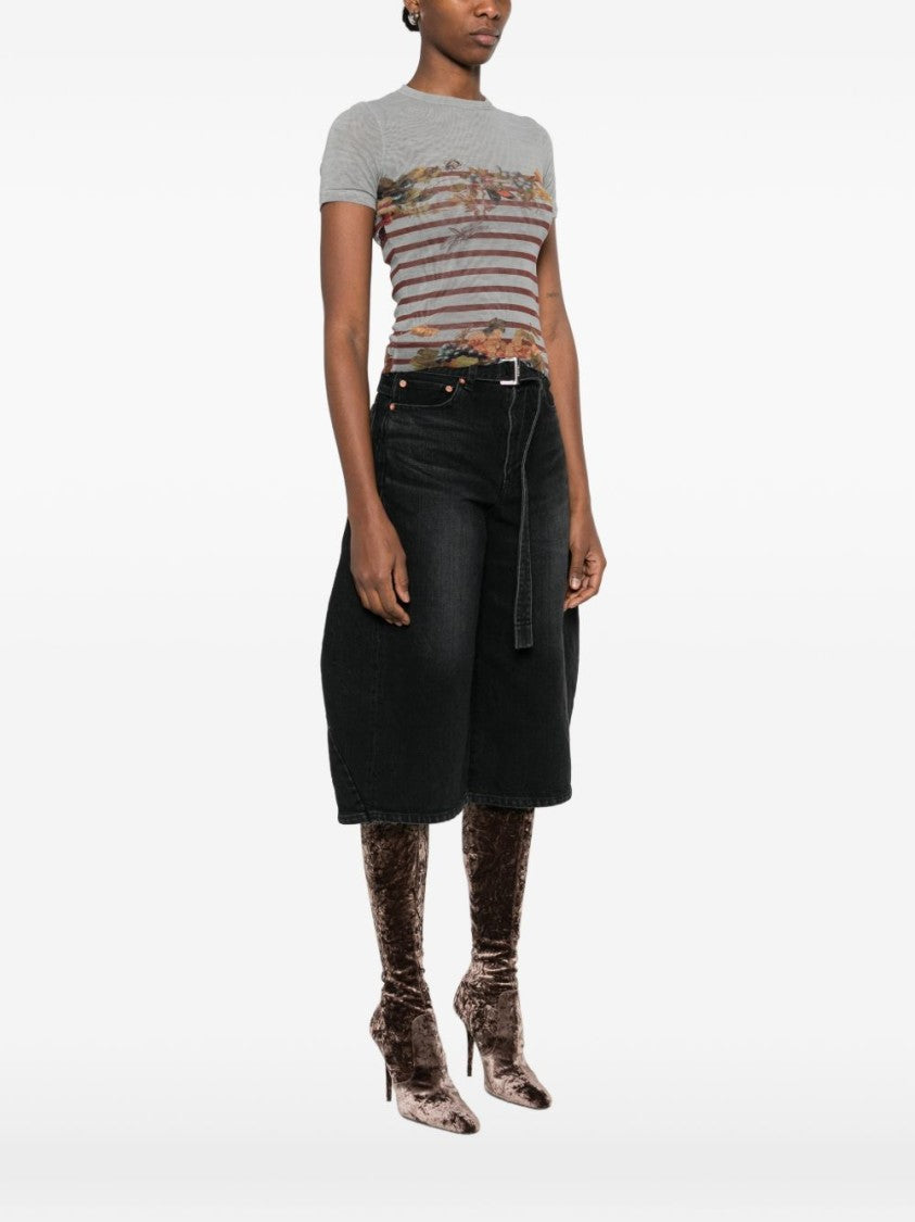 Jean Paul Gaultier Short-Sleeve Fitted Top With Floral Motif And Stripes