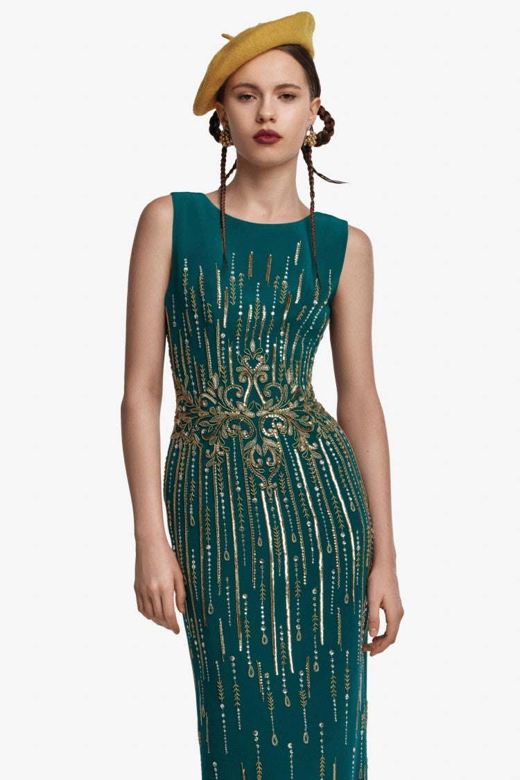 Saiid Kobeisy Long Crepe Beaded Dress