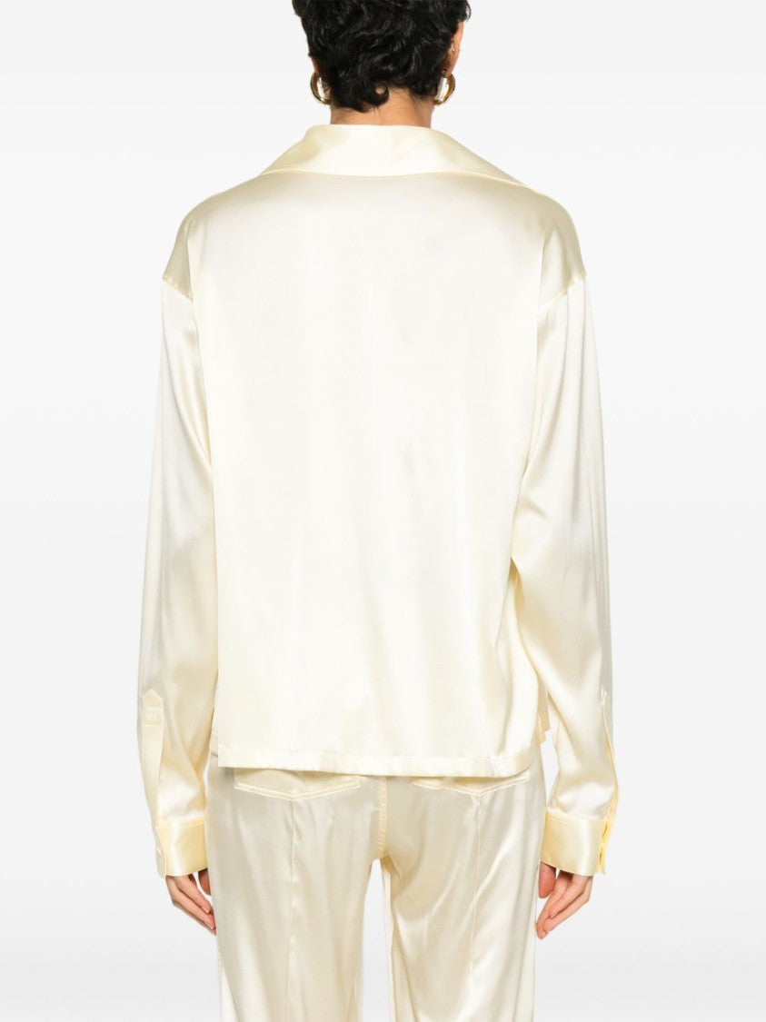 Tom Ford Yellow Cream V-Neck Silk Top