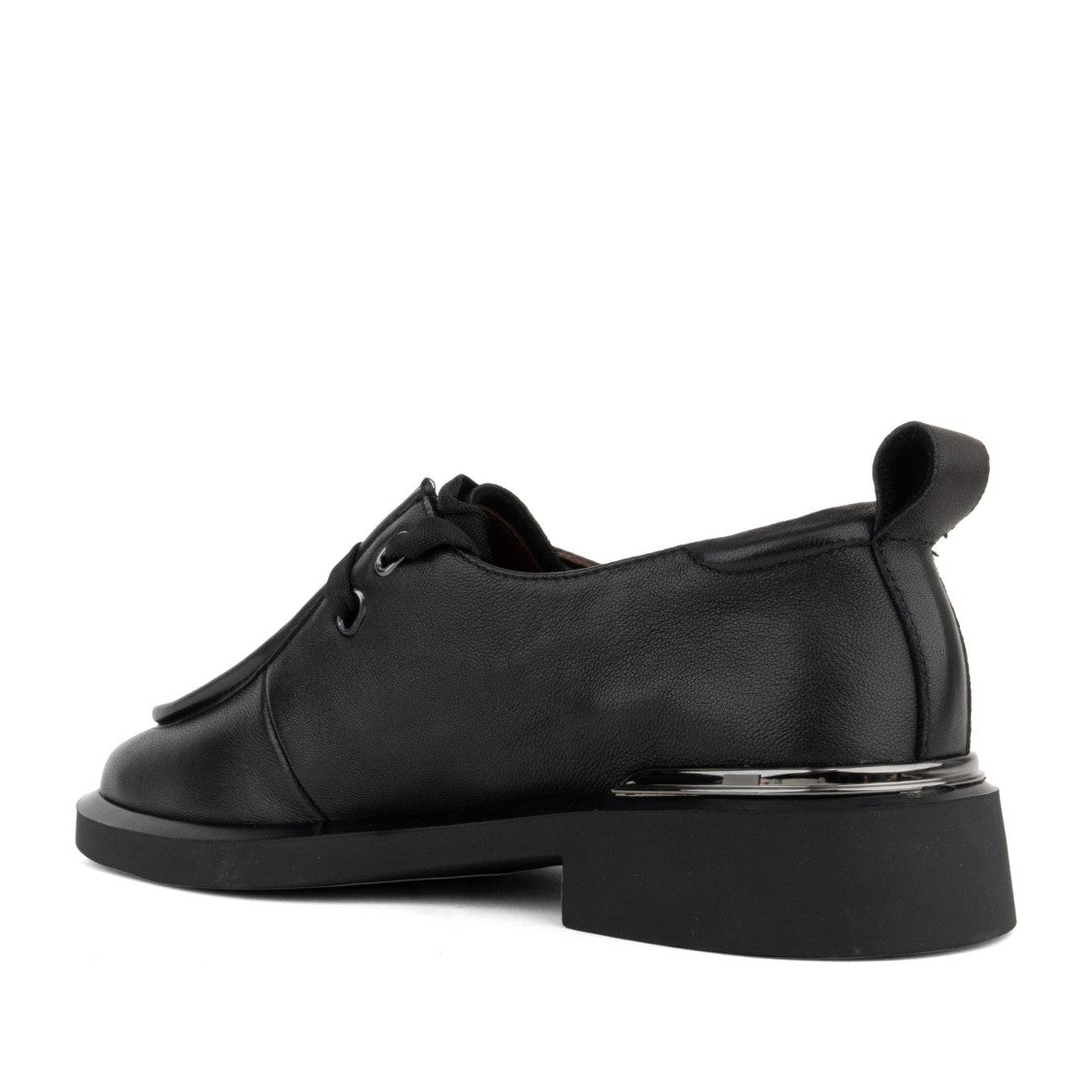 Linda Baumann Black Subtle Lace-Up Detail Leather Closed Flats