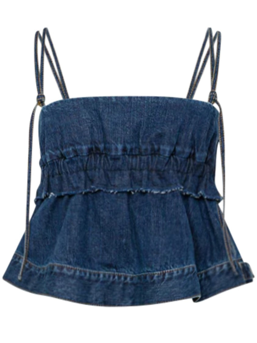 Sacai Structured Denim Pullover With Gathered Detailing