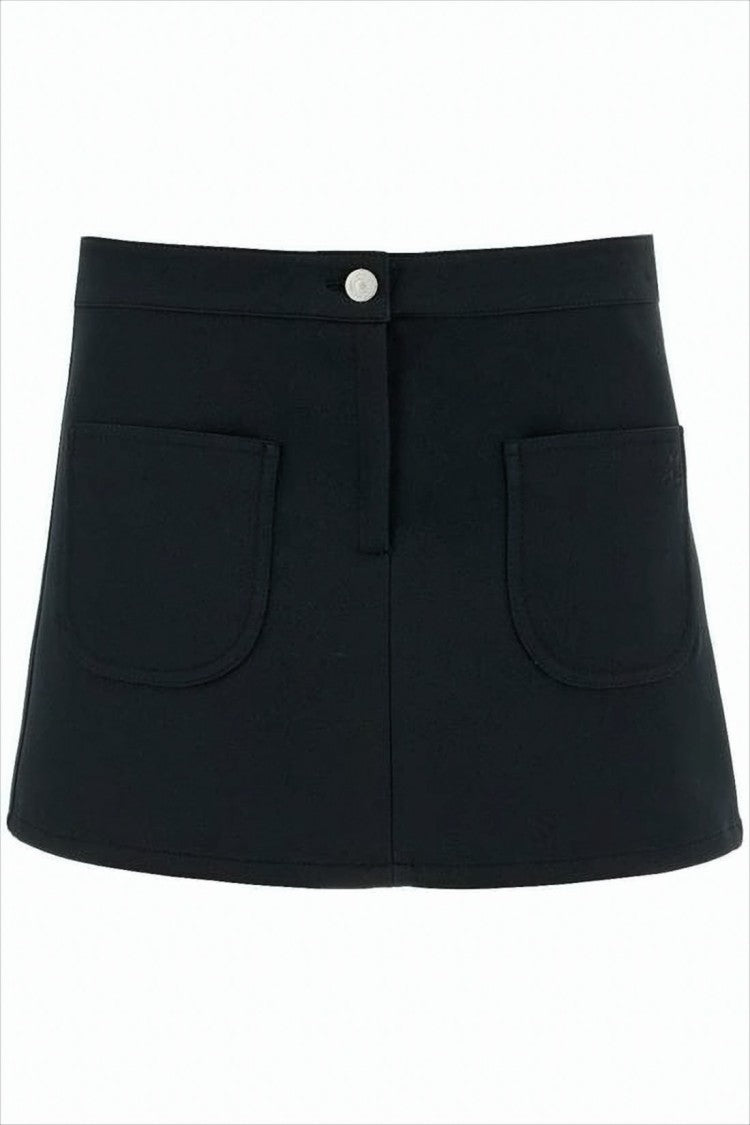 Courrèges Structured Black Mini Skirt With Front Button Closure And Rounded Pockets