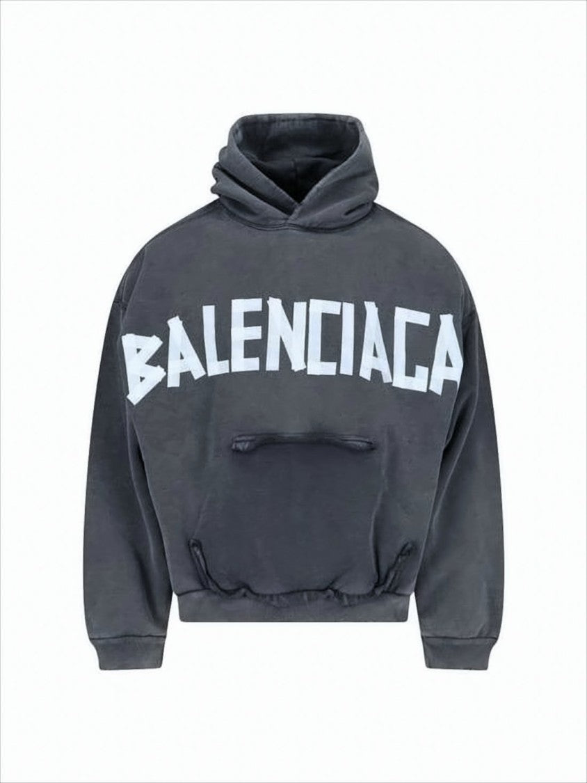 Balenciaga Cropped Hoodie With Drawstring Hood And Graphic Detailing