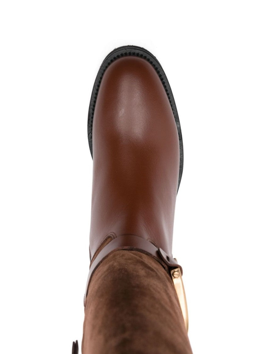 Roberto Festa Brown Silk And Nylon Pull Boots