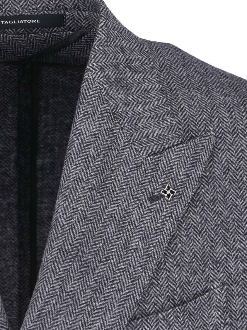 Tagliatore Double-Breasted Grey Virgin Wool Blazer With Classic Notch Lapel