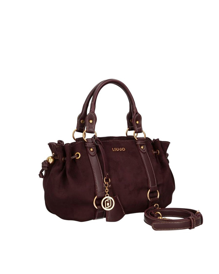 Liu Jo Gathered Red Aubergine Microfiber Handbag With Gold Accents