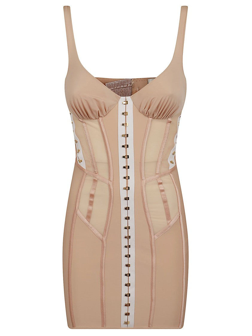 Elisabetta Franchi Sculpted Bustier Dress With Geometric Cuts And Gold Hardware