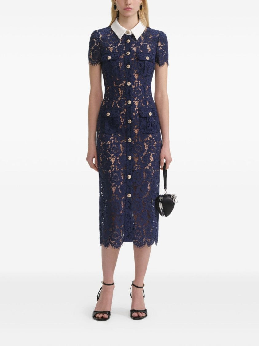 Self-Portrait Navy Blue Dress With Front Button Fastening