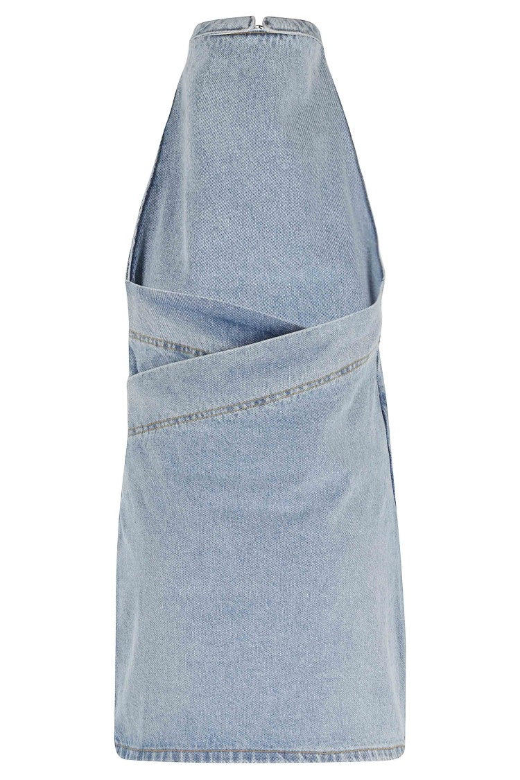Magda Butrym Blue Denim Flower-Detail Cotton Denim Mini Dress