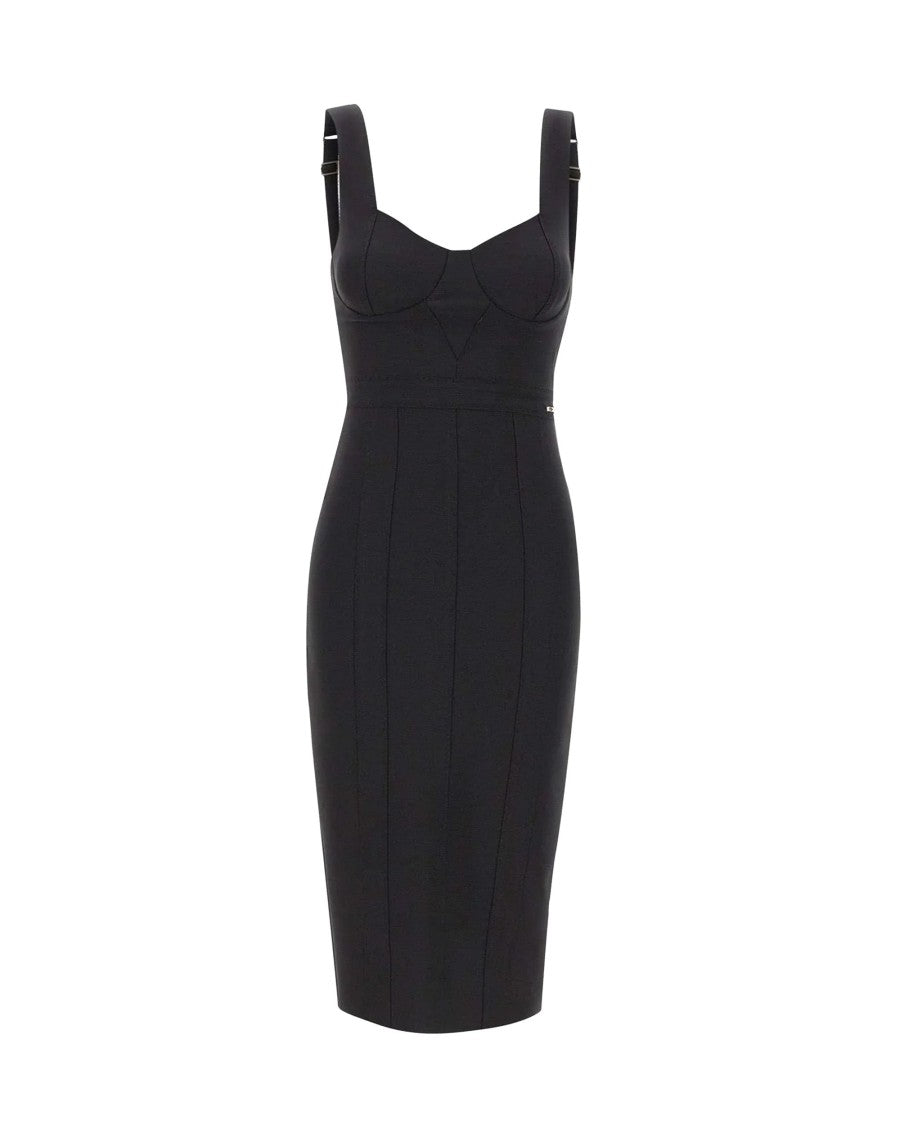 Elisabetta Franchi Scuba Midi Dress With Sweetheart Neckline And Corset-Inspired Details