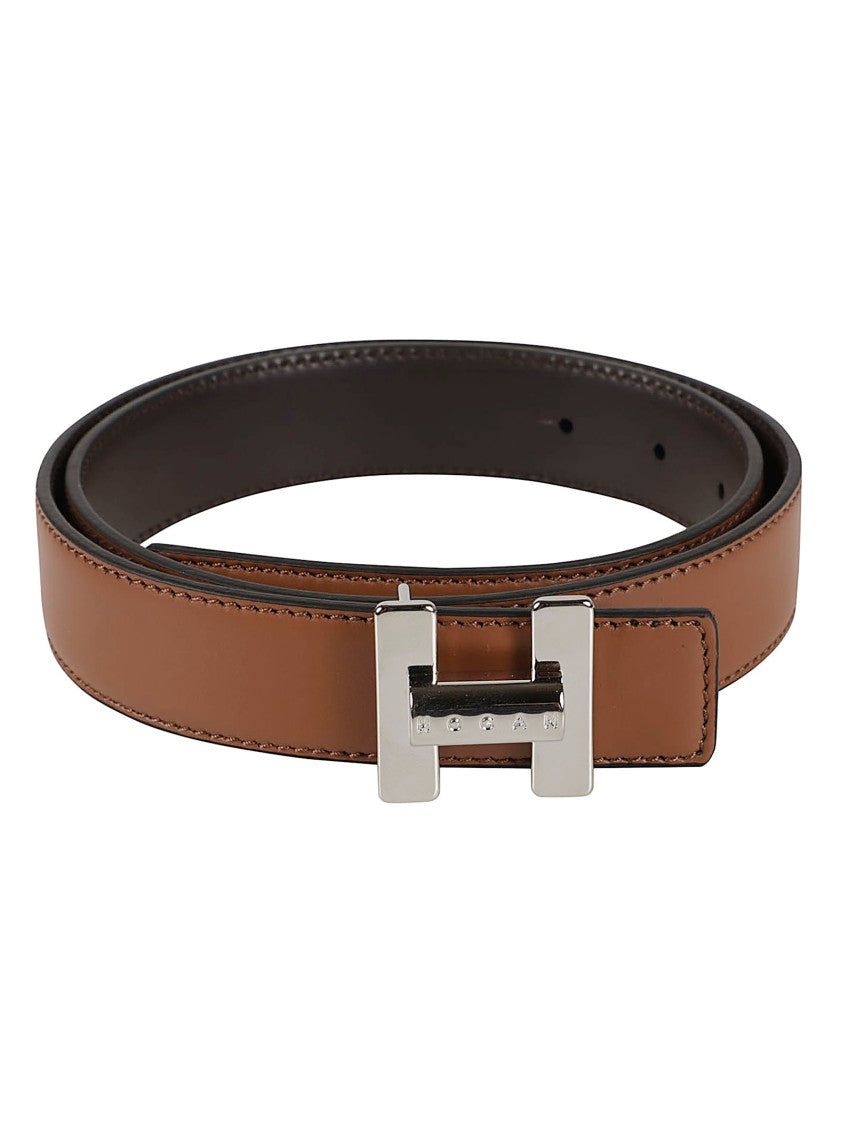 Hogan Brown Polished Calf Leather Cut-Out Belt