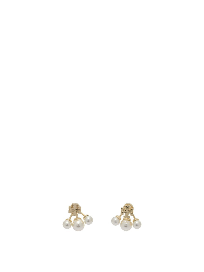 Tory Burch Gold Brass Earrings With Glass Pearls