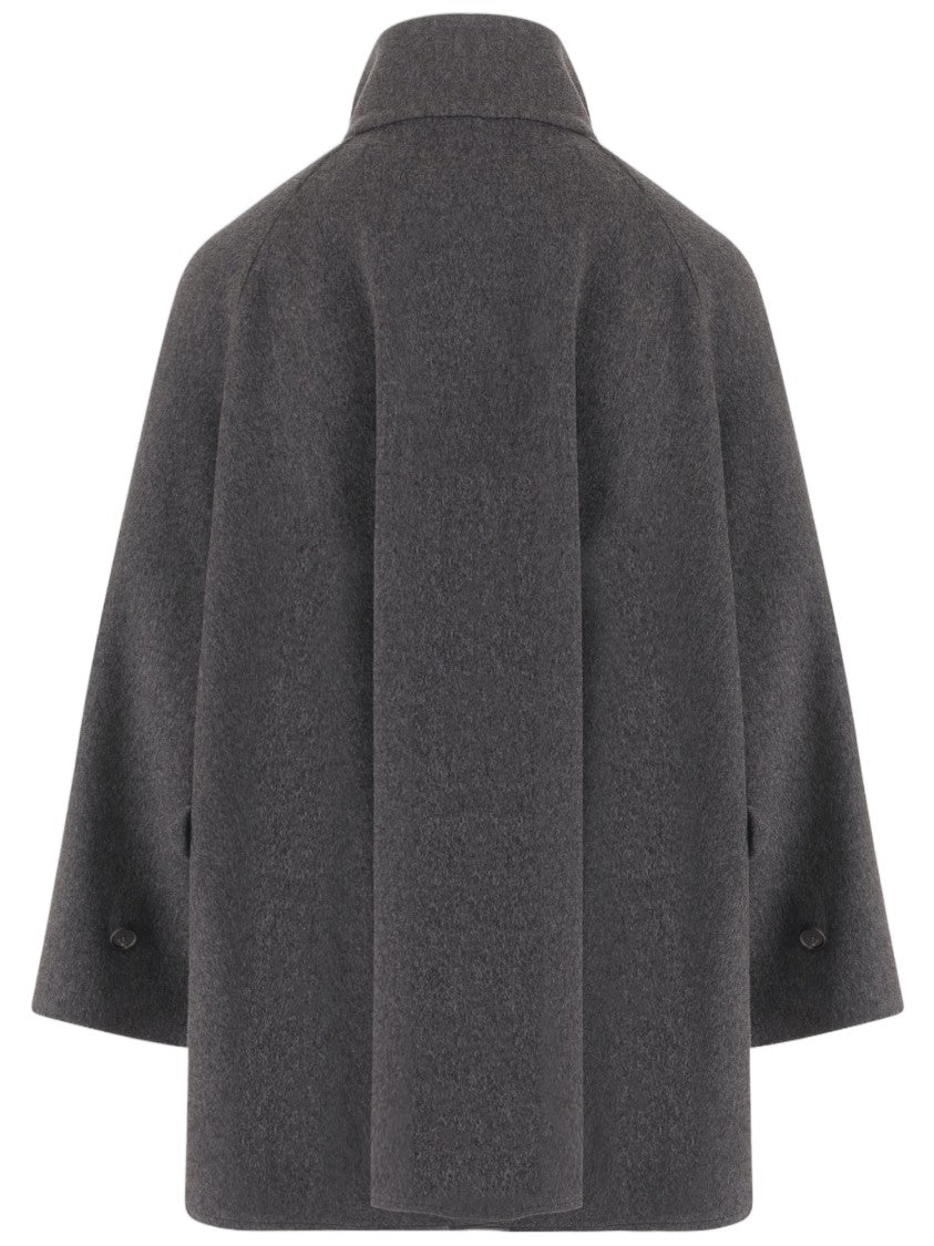 Tagliatore Dark Grey Wool Cape With High Collar