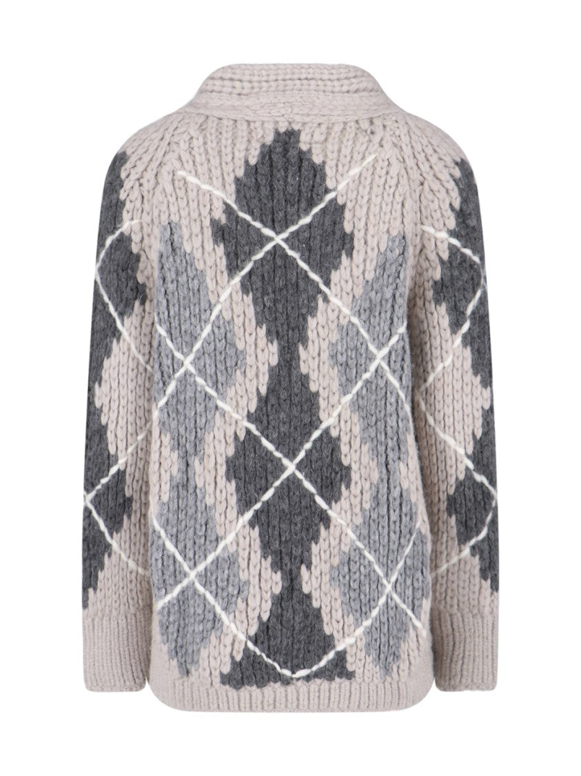 Ermanno Scervino Argyle Knit Cardigan – Beige
