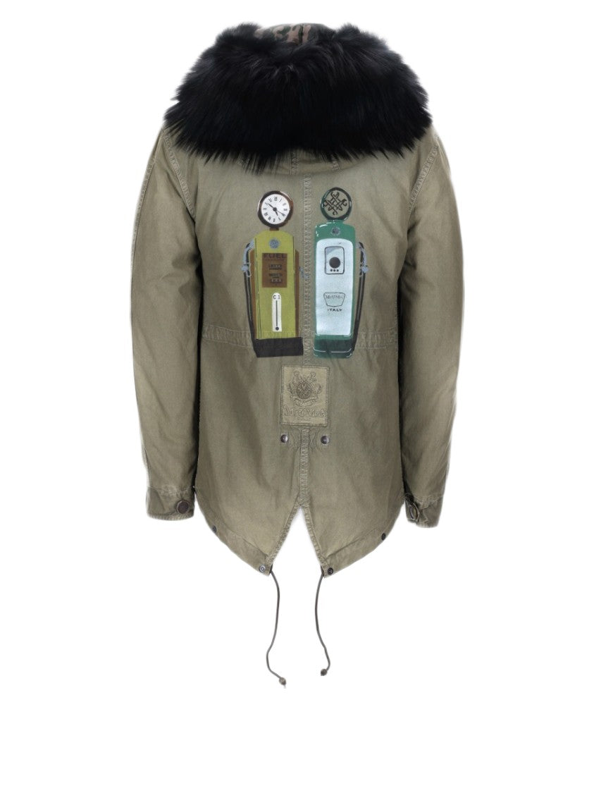 Mr & Mrs Italy Parka With Graphic Vintage Gas Pump Print