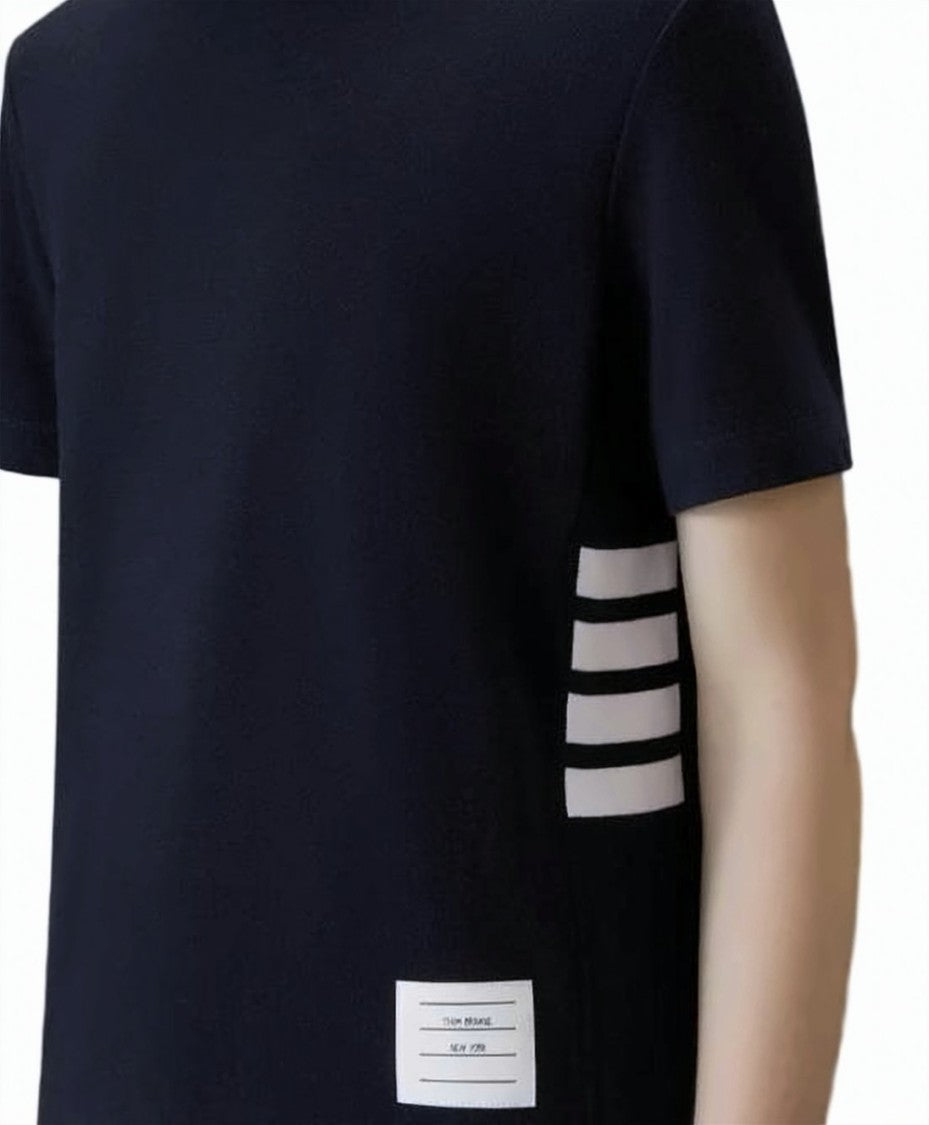 Thom Browne Classic Black Cotton Piqué T-Shirt