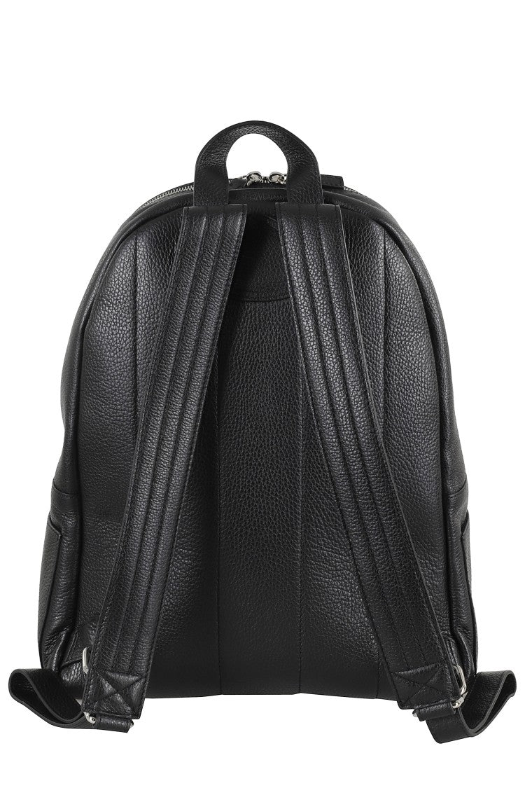 Orciani Rounded Black Pelle Backpack With Adjustable Straps