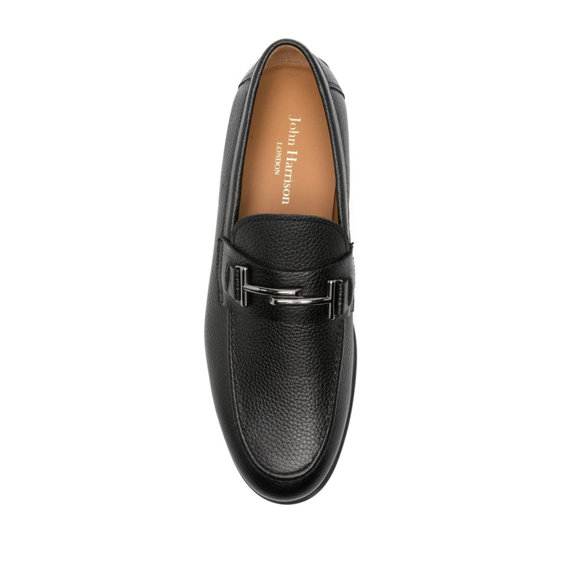 John Harrison Black Textured Leather Bit Detail Loafers