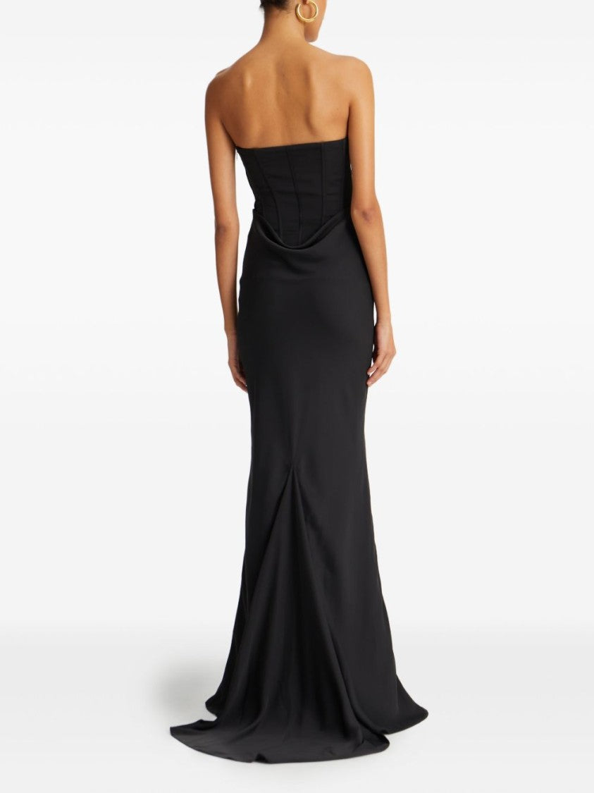 Rotate Strapless Black Evening Dress With Fitted Bodice And Flowing Skirt