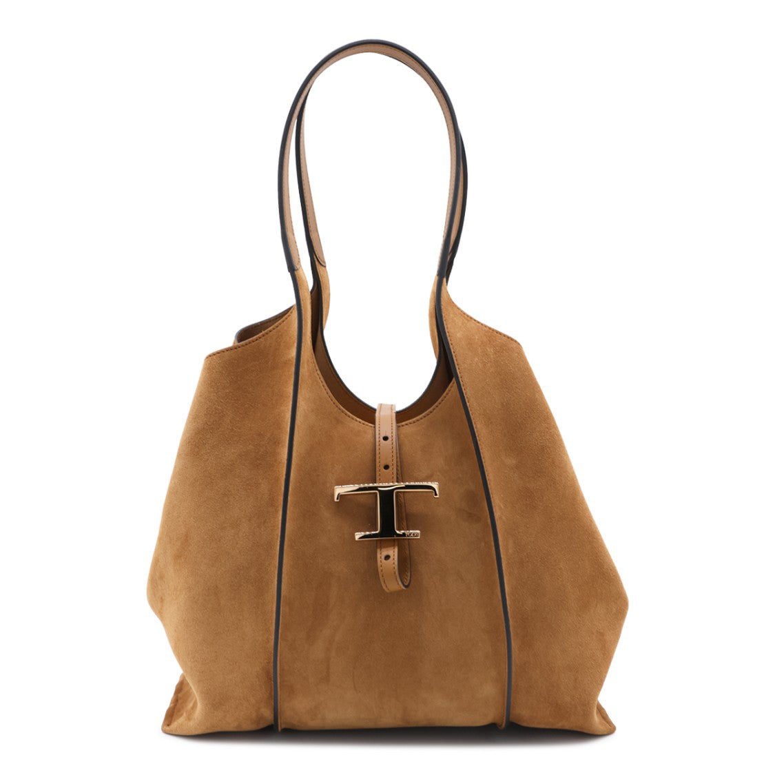 Tod's Structured Brown Suede Tote Bag With Metallic Detail