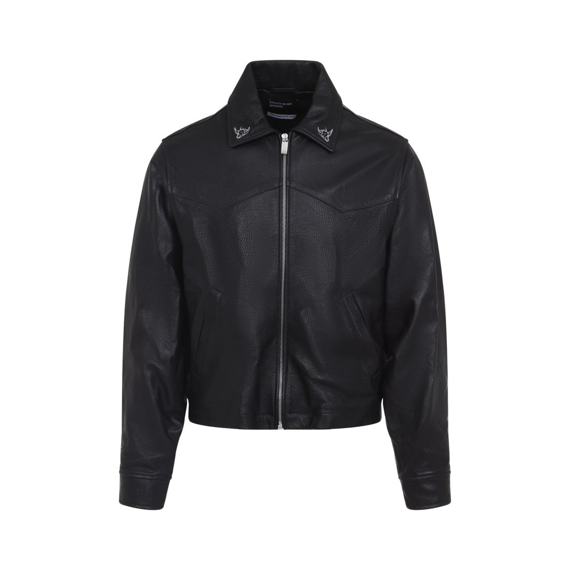 Enfants Riches Déprimés Black Lambskin Jacket With Graphic Embroidery And Pointed Collar