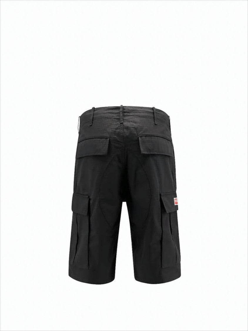 Kenzo Classic Black Cargo Shorts With Multiple Pockets And Belt Loops