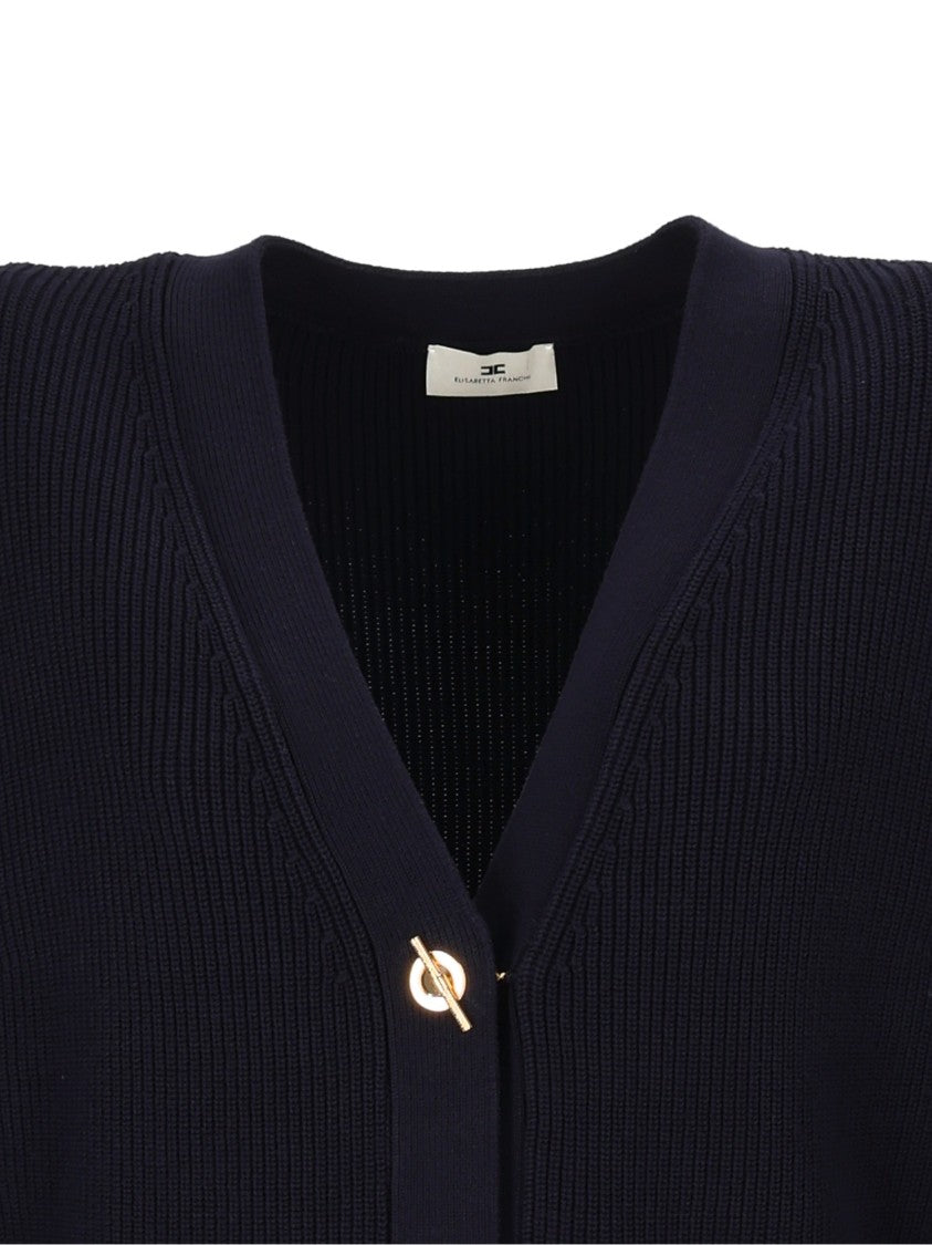 Elisabetta Franchi Ribbed Knit Cardigan With Deep V-Neckline