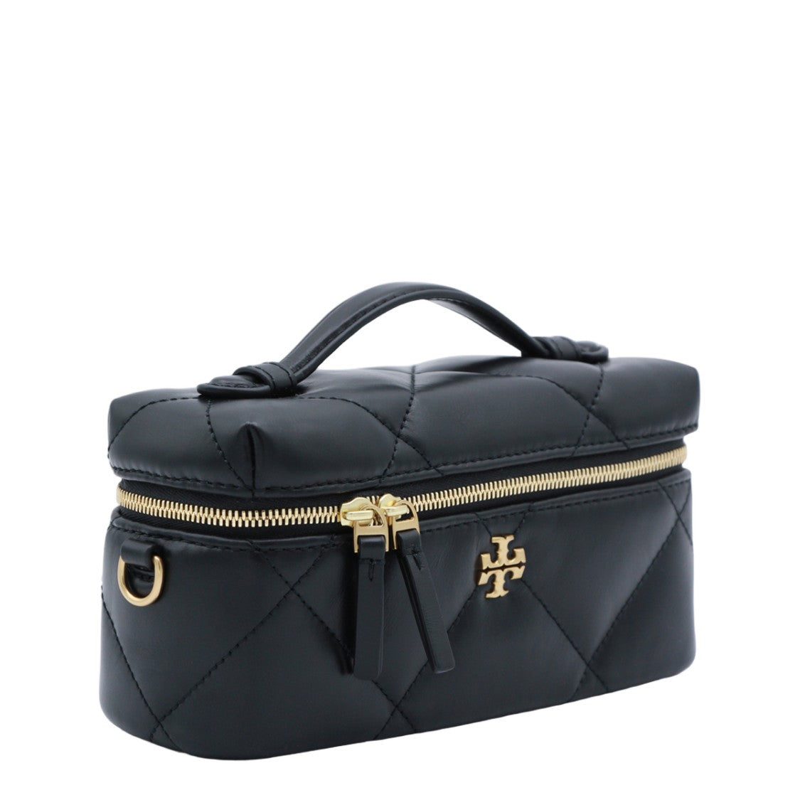 Tory Burch Compact Quilted Black Bag With Gold Accents