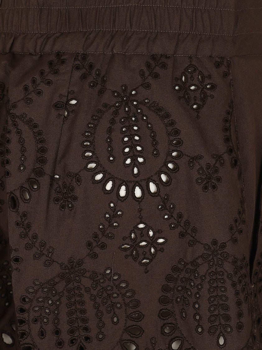 Parosh Broderie Anglaise Brown Shorts With Drawstring Waist