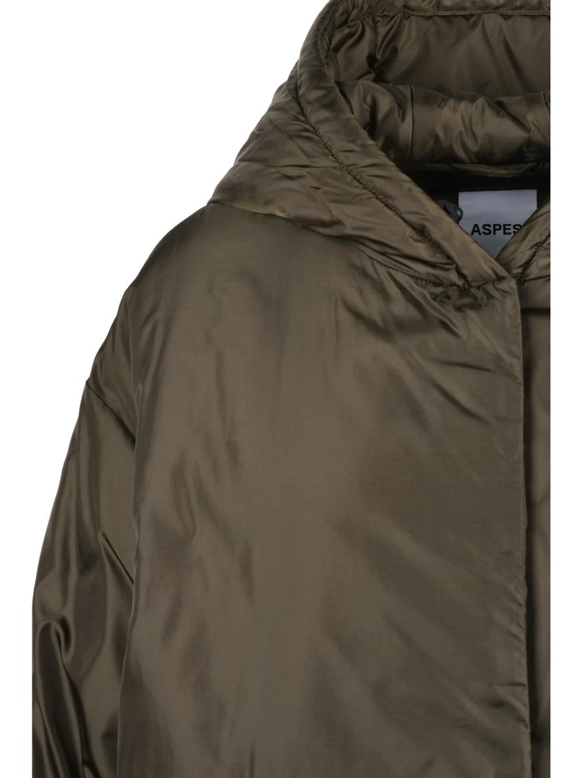 Aspesi Green Polyamide Zip Padded American Parka