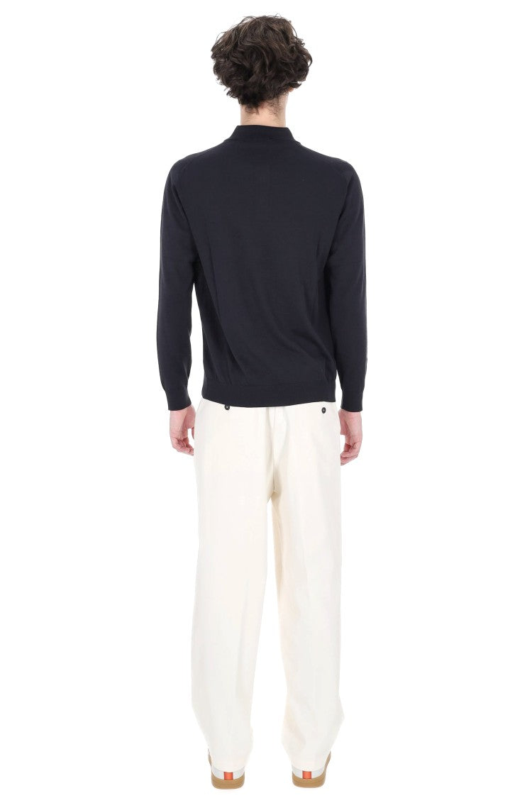 Drumohr Blue Long-Sleeve Cotton Polo Shirt